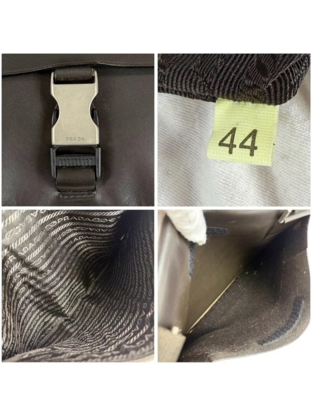 Prada Cobra Buckle Leather Shoulder Bag Cross Dark Brown Vintage